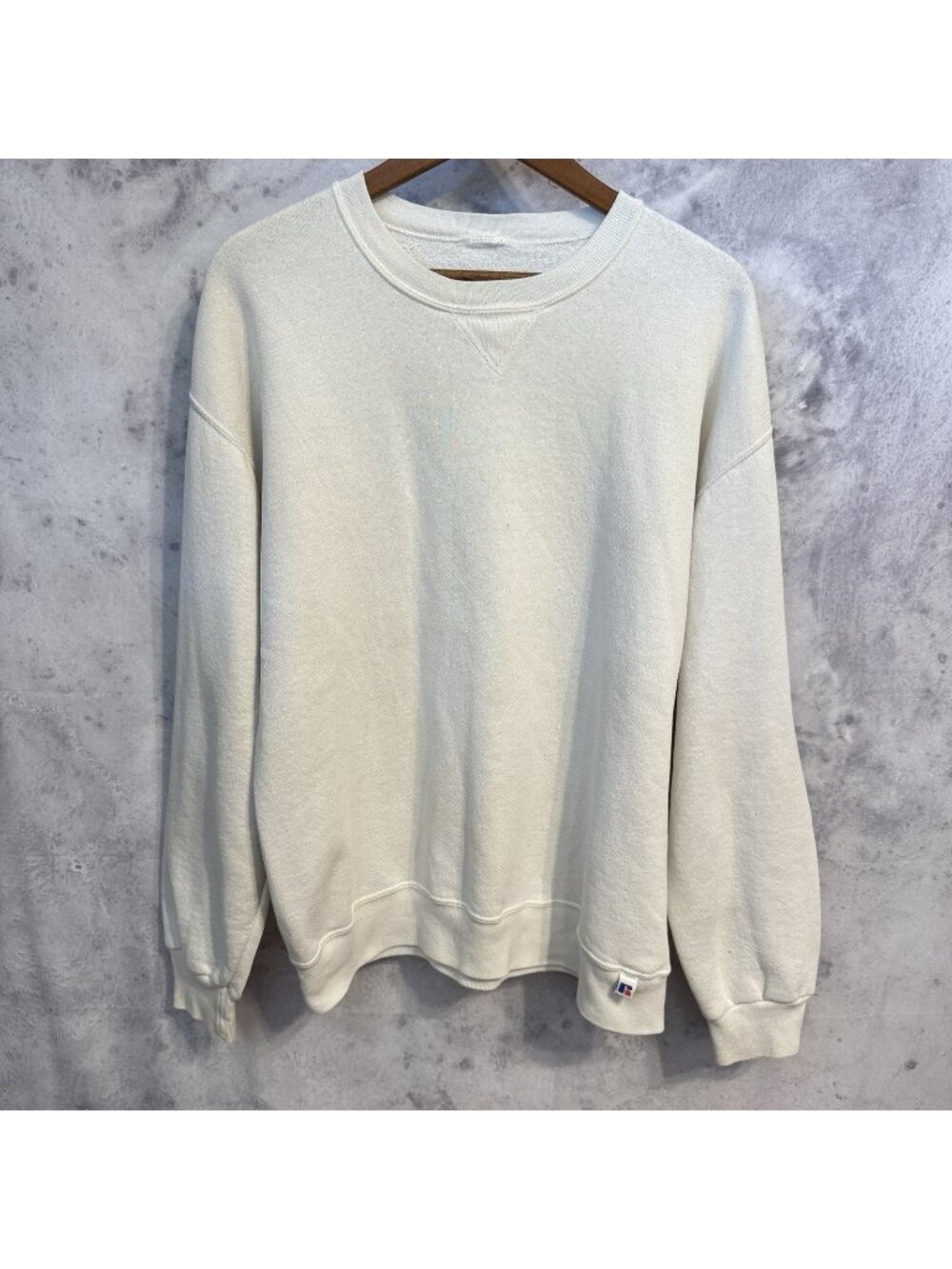 Vintage Russell Athletic Plain Blank Sweatshirt Mens Large Cream Off White